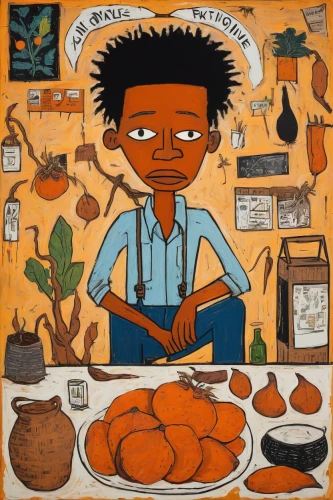 david bates,food icons,folk art,afro-american,khokhloma painting,afro american,afroamerican,ethiopian food,eritrean cuisine,cd cover,hushpuppy,jamaican food,cooking book cover,sweet potato farming,afro,agroculture,paleolithic,aboriginal artwork,food collage,smartweed-buckwheat family,Art,Artistic Painting,Artistic Painting 51