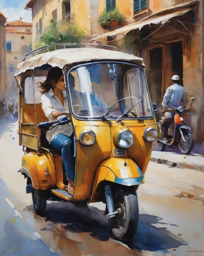 piaggio,italian painter,piaggio ciao,piaggio ape,oil painting on canvas,rickshaw,oil painting,cinquecento,vespa,via roma,trastevere,sicily,fiat 600,fiat 518,by chaitanya k,italia,watercolor painting,tata nano,blue pushcart,fiat 500,Illustration,Paper based,Paper Based 11