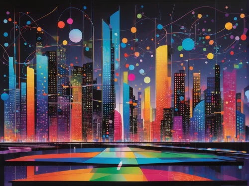 colorful city,cityscape,metropolis,city skyline,city cities,city lights,cities,futuristic landscape,fantasy city,metropolises,city scape,city at night,fireworks art,citylights,city,sky city,big city,tokyo city,panoramical,the city,Art,Artistic Painting,Artistic Painting 44