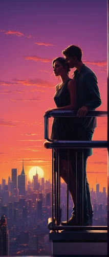 manhattan,overlook,dusk background,above the city,top of the rock,new york,big night city,widescreen,rooftop,daredevil,spy visual,rooftops,day and night,big city,silhouette art,vintage couple silhouette,spy-glass,cg artwork,dusk,loving couple sunrise,Conceptual Art,Sci-Fi,Sci-Fi 12