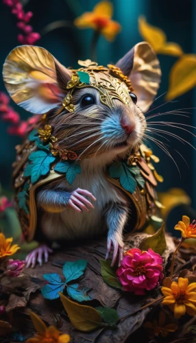 whimsical animals,animals play dress-up,dormouse,flower animal,musical rodent,field mouse,color rat,grasshopper mouse,meadow jumping mouse,vintage mice,wood mouse,mouse,fairy tale character,mice,straw mouse,anthropomorphized animals,white footed mouse,bunny on flower,3d fantasy,bush rat,Photography,Artistic Photography,Artistic Photography 08