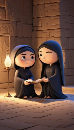 nuns,candlemas,the nun,nun,flickering flame,monks,candlemaker,carmelite order,the first sunday of advent,the annunciation,benedictine,cute cartoon image,romantic scene,the second sunday of advent,animated cartoon,clay animation,the third sunday of advent,the prophet mary,the abbot of olib,i̇mam bayıldı,Unique,3D,3D Character