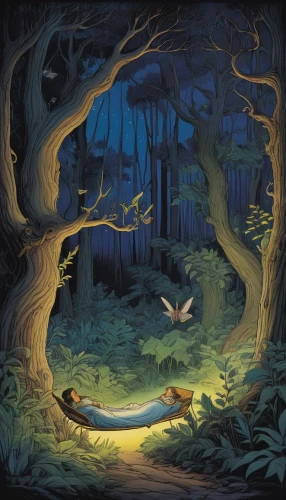 fairy forest,enchanted forest,children's fairy tale,cd cover,druid grove,forest glade,fairy tale,forest of dreams,a fairy tale,faerie,elven forest,fairy tales,fireflies,faery,fairy world,haunted forest,woodland animals,bird kingdom,enchanted,the forest,Illustration,Retro,Retro 22