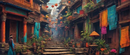 narrow street,alleyway,riad,alley,colorful city,souk,grand bazaar,old linden alley,hanoi,world digital painting,passage,marrakesh,slums,ancient city,souq,hanging houses,street canyon,china town,slum,old city,Conceptual Art,Sci-Fi,Sci-Fi 05