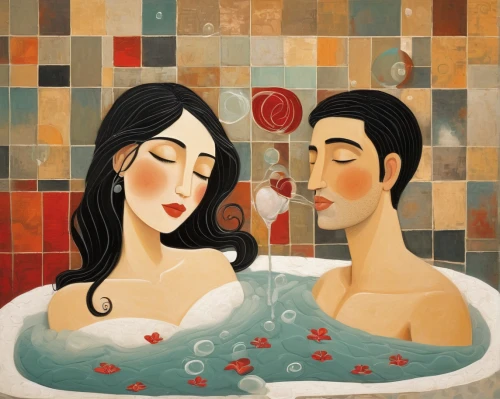 two people,honeymoon,baths,bath with milk,bathing,bath oil,jacuzzi,vintage man and woman,young couple,as a couple,couple - relationship,the girl in the bathtub,day-spa,man and woman,bathtub,couple,thermal bath,spa,bath,milk bath,Art,Artistic Painting,Artistic Painting 29