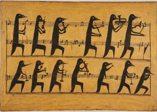 indigenous painting,aboriginal painting,black music note,musicians,musical notes,music notes,hieroglyph,music notations,aboriginal artwork,african art,khokhloma painting,jazz silhouettes,plucked string instruments,hieroglyphs,sheet of music,ancient harp,musical sheet,panpipe,string instruments,musical ensemble,Art,Artistic Painting,Artistic Painting 47