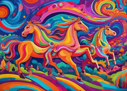 colorful horse,unicorn background,unicorn art,painted horse,colorful foil background,colorful background,rainbow unicorn,unicorn,unicorn and rainbow,carnival horse,psychedelic art,equine,background colorful,horses,dream horse,unicorns,galloping,two-horses,horse,rainbow background,Conceptual Art,Oil color,Oil Color 23