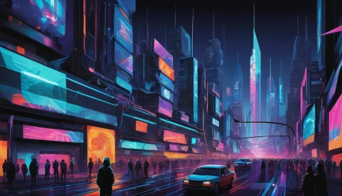 colorful city,cityscape,futuristic landscape,cyberpunk,city lights,citylights,fantasy city,city at night,city scape,tokyo city,neon arrows,metropolis,cities,city,neon lights,sci fiction illustration,evening city,city trans,futuristic,city highway,Art,Artistic Painting,Artistic Painting 34