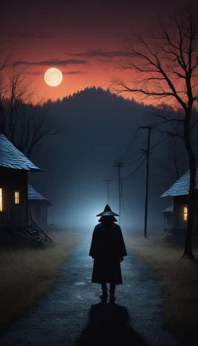 night scene,world digital painting,houses silhouette,house silhouette,sci fiction illustration,the wanderer,lonely house,night watch,photomanipulation,wanderer,before the dawn,before dawn,lamplighter,evening atmosphere,walking man,sleepwalker,night image,photoshop manipulation,digital compositing,pilgrim,Photography,Documentary Photography,Documentary Photography 34