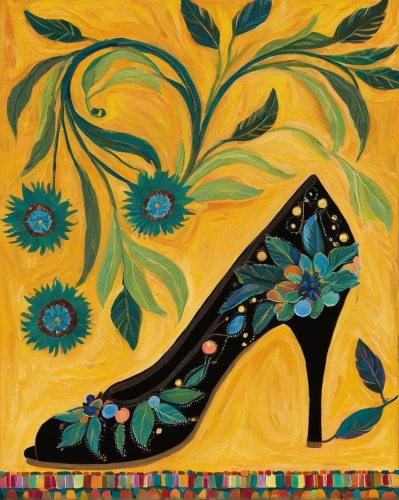 women's shoe,garden shoe,court shoe,woman shoes,flapper shoes,high heeled shoe,women's shoes,stiletto-heeled shoe,achille's heel,dancing shoes,sunflowers in vase,heel shoe,women shoes,bridal shoe,high heel shoes,cinderella shoe,stack-heel shoe,heeled shoes,dancing shoe,floral composition,Art,Artistic Painting,Artistic Painting 25