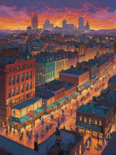 evening city,colorful city,city scape,cityscape,night scene,evening atmosphere,city at night,in the evening,new orleans,montreal,city in flames,the city,saintpetersburg,quebec,boulevard,city view,universal exhibition of paris,city skyline,warsaw,citylights,Illustration,Vector,Vector 04