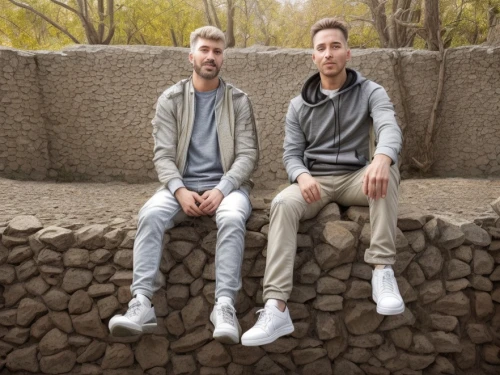 men sitting,photo session in torn clothes,duo,markler,stone bench,pancake rocks,capital cities,concrete background,photo shoot for two,hym duo,boys fashion,badwater,gazelles,shoes icon,jordan river,wall,mirroring,khaki pants,cardboard background,superfruit,Common,Common,Natural