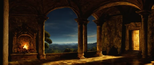 hall of the fallen,the threshold of the house,castle of the corvin,fireplaces,fireplace,fantasy landscape,night scene,fantasy picture,evening atmosphere,hallway,games of light,romantic scene,monastery,home landscape,dandelion hall,fantasy art,cloister,threshold,hobbiton,knight's castle,Art,Classical Oil Painting,Classical Oil Painting 21