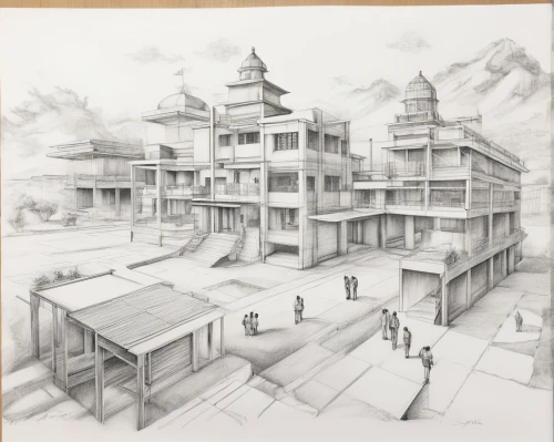 asian architecture,japanese architecture,chinese architecture,hanok,wooden houses,house drawing,sheet drawing,pencil drawing,game drawing,pencil and paper,escher village,buildings,pencil drawings,hashima,bukchon,korean folk village,school design,hand-drawn illustration,graphite,kirrarchitecture,Illustration,Black and White,Black and White 30