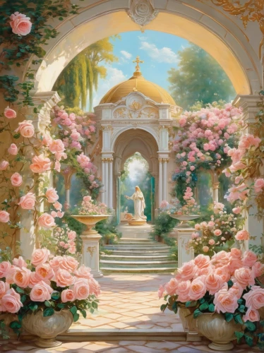 rose arch,secret garden of venus,rose garden,camellias,splendor of flowers,flower background,flower garden,landscape rose,way of the roses,flower booth,landscape background,romantic rose,scent of roses,rosarium,floral greeting,yellow rose background,everlasting flowers,springtime background,begonias,camellia,Conceptual Art,Fantasy,Fantasy 24