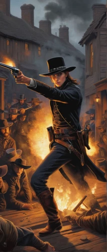 chimney sweeper,gunfighter,game illustration,cowboy action shooting,warsaw uprising,chimney sweep,bandit theft,quarterstaff,assassination,cowboy mounted shooting,fiddler,rifleman,man holding gun and light,deadwood,guy fawkes,mexican revolution,wild west,free fire,the conflagration,renegade,Illustration,Abstract Fantasy,Abstract Fantasy 03