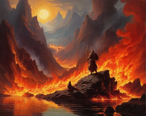 lake of fire,scorched earth,fire in the mountains,burning earth,fire background,fire mountain,burned land,the conflagration,pillar of fire,conflagration,wildfire,fire land,fire planet,forest fire,door to hell,volcanic landscape,city in flames,burning torch,fire and water,volcanic,Illustration,Retro,Retro 02