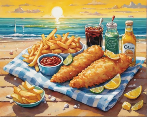 fish and chips,fish and chip,fish chips,chicken and chips,sea foods,fish stick,sea food,pescado frito,fish fry,fried food,fish rolls,beach restaurant,oil painting on canvas,fried fish,fish fillet,chicken fingers,chicken strips,pommes dauphine,fishcake,haddock,Illustration,Abstract Fantasy,Abstract Fantasy 10