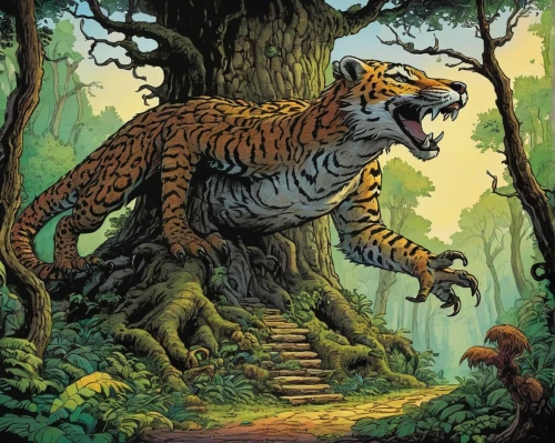 tree-rex,tyrannosaurus,trex,a tiger,tyrannosaurus rex,landmannahellir,forest dragon,iguanidae,saurian,tirannosaurus,forest animal,chestnut tiger,cynorhodon,ankylosaurus,forest king lion,mowgli,dino,pachycephalosaurus,dinosaur,dinosaruio,Illustration,Children,Children 02