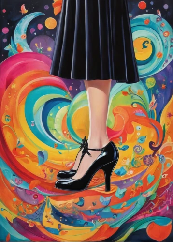 dancing shoes,dance with canvases,woman shoes,artistic roller skating,oil painting on canvas,women's shoe,twirl,straw shoes,dancing shoe,women's shoes,court shoe,women shoes,twirling,woman walking,art painting,high heel,black shoes,whirling,high heel shoes,oil on canvas,Illustration,Abstract Fantasy,Abstract Fantasy 13
