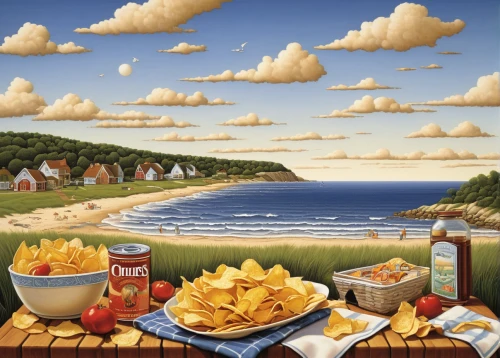 fish and chip,fish and chips,seaside country,beach restaurant,beach landscape,coastal landscape,pommes dauphine,fish chips,new england clam bake,seaside view,landscape with sea,breton,seaside resort,sea beach-marigold,sea landscape,patatas bravas,atlantic grill,carol colman,seaside,chips,Conceptual Art,Daily,Daily 33