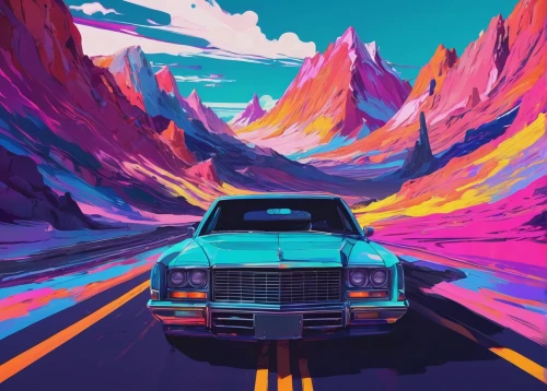 3d car wallpaper,mountain highway,open road,mountain road,alpine drive,wallpaper,street canyon,drive,80s,canyon,retro car,long road,retro background,the road,highway,desert,would a background,badlands,80's design,valley,Conceptual Art,Daily,Daily 21