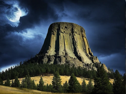 devil's tower,devil's tower national monument,castle mountain,butte,half-dome,photoshop manipulation,volcanic plug,image manipulation,photo manipulation,rock needle,united states national park,stone towers,witches hat,rock mountain,salt mountain,split rock,camel peak,el capitan,valley of the moon,monolith,Conceptual Art,Daily,Daily 32