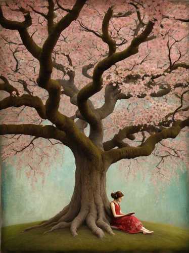 girl with tree,cherry tree,red tree,linden blossom,the girl next to the tree,blossom tree,red magnolia,cherry blossom tree,the japanese tree,cherry trees,sakura tree,tree thoughtless,magnolia tree,the branches of the tree,blossoming apple tree,chestnut tree with red flowers,bodhi tree,peach tree,girl lying on the grass,apple tree,Illustration,Realistic Fantasy,Realistic Fantasy 35