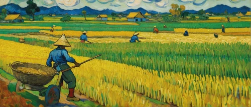 the rice field,yamada's rice fields,cultivated field,rice field,field cultivation,ricefield,rice fields,agriculture,agricultural,wheat crops,grain harvest,field of cereals,paddy harvest,wheat field,vincent van gogh,rice cultivation,straw harvest,farmers,harvest,barley field,Art,Artistic Painting,Artistic Painting 03