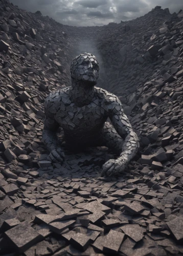rubble,stone man,scorched earth,mound of dirt,vesuvius,pile of dirt,primitive man,digital compositing,old man of the mountain,landfill,wasteland,sackcloth textured,cinema 4d,reptilian,doomsday,eroded,mount vesuvius,photo manipulation,the grave in the earth,erosion,Photography,Artistic Photography,Artistic Photography 11