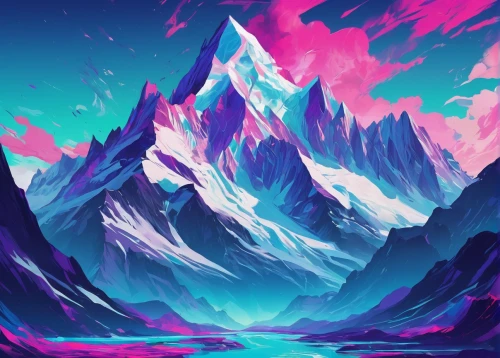 snow mountains,mountains,ice landscape,glacier,snowy peaks,ice planet,purple landscape,mountain,glacial melt,moutains,himalaya,mountain world,high mountains,colorful foil background,mountain landscape,glacial,snow mountain,unicorn background,mountains snow,moraine,Conceptual Art,Daily,Daily 21