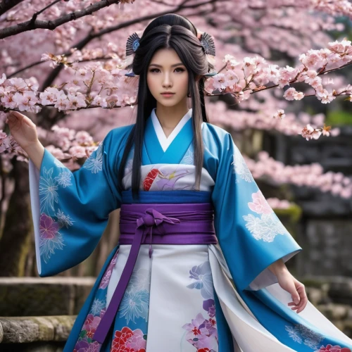 hanbok,plum blossoms,japanese woman,japanese sakura background,plum blossom,anime japanese clothing,geisha,oriental princess,geisha girl,japanese culture,cherry blossom festival,asian costume,japanese cherry blossom,cherry blossom japanese,mukimono,sakura blossom,japanese style,korean culture,apricot blossom,japanese floral background,Conceptual Art,Fantasy,Fantasy 30