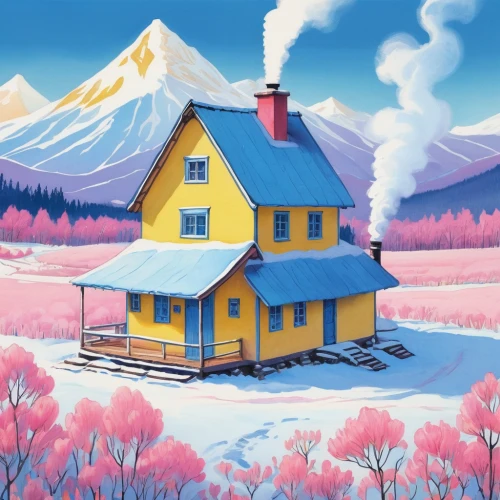 winter house,little house,home landscape,lonely house,cottage,snow house,sugar house,house in mountains,house painting,summer cottage,small house,houses clipart,country cottage,house in the mountains,mountain hut,crispy house,housetop,house in the forest,winter landscape,holiday home,Illustration,American Style,American Style 03