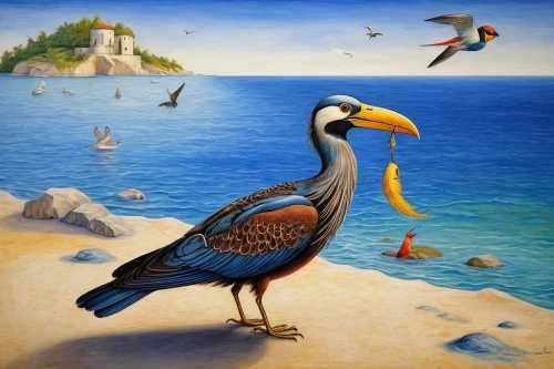 bird painting,coastal bird,sea birds,sea bird,seabirds,seabird,birds of the sea,bird island,brown pelican,pelicans,belostomatidae,pelican,aztec gull,migratory birds,blue-footed booby,sea swallow,aquatic bird,ornithology,anatidae,sea-gull,Art,Classical Oil Painting,Classical Oil Painting 03