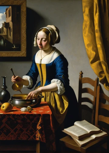 woman holding pie,woman eating apple,girl with bread-and-butter,woman drinking coffee,girl with cereal bowl,girl in the kitchen,woman with ice-cream,meticulous painting,flemish,woman at cafe,woman playing,girl with cloth,girl with a pearl earring,girl picking apples,child with a book,girl studying,bellini,praying woman,partiture,girl at the computer,Art,Classical Oil Painting,Classical Oil Painting 07
