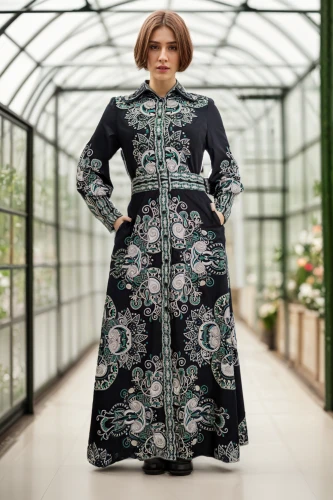 russian folk style,abaya,russian doll,folk costume,botanical print,vintage floral,imperial coat,plus-size model,dress form,woman in menswear,miss circassian,dress walk black,traditional pattern,vintage fashion,vintage dress,haute couture,vintage botanical,one-piece garment,greenhouse cover,plus-size