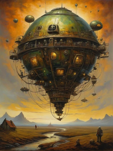 airships,airship,heliosphere,aerostat,sci fiction illustration,panopticon,science fiction,gas planet,air ship,baron munchausen,steampunk,science-fiction,fantasy art,flying saucer,post-apocalyptic landscape,planet eart,burning man,gas balloon,futuristic landscape,sci fi,Illustration,Realistic Fantasy,Realistic Fantasy 34