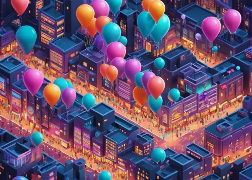 colorful city,colorful balloons,cityscape,metropolis,balloons,fantasy city,pixel cells,kaleidoscopic,city blocks,pink balloons,diwali wallpaper,kaleidoscope,isometric,tetris,balloon,baloons,cities,cubes,balloons flying,corner balloons,Unique,3D,Isometric