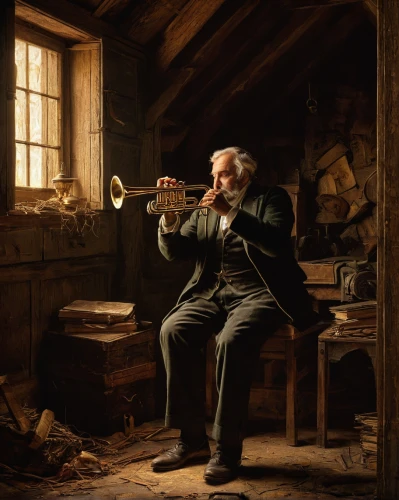pipe smoking,johannes brahms,old trumpet,winemaker,man holding gun and light,trumpet player,a carpenter,reading magnifying glass,trumpet folyondár,the flute,violin player,jew's harp,geppetto,fiddler,playing the violin,elderly man,brass instrument,local trumpet,man with saxophone,spotting scope,Art,Classical Oil Painting,Classical Oil Painting 31