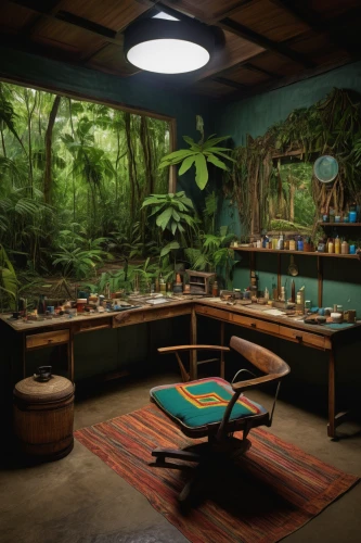 forest workplace,tropical jungle,rainforest,creative office,tropical house,jungle,study room,the living room of a photographer,tree house hotel,rain forest,exotic plants,game room,studio ghibli,tropical greens,greenforest,little man cave,green living,children's room,japanese-style room,tropics,Conceptual Art,Daily,Daily 18
