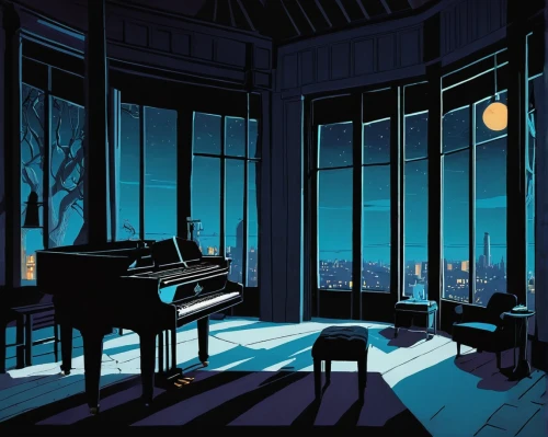 concerto for piano,the piano,piano,piano player,night scene,jazz pianist,pianist,piano bar,blue room,pianos,grand piano,play piano,player piano,lights serenade,piano notes,piano lesson,piano books,blues and jazz singer,musical background,steinway,Illustration,American Style,American Style 09