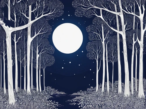 blue moon,birch tree illustration,moonlit night,moonlit,moon phase,lunar phases,moons,moonbeam,full moon,moonlight,moonshine,hanging moon,lunar phase,moon night,full moon day,the moon,the night of kupala,big moon,book illustration,birch forest,Illustration,Black and White,Black and White 24