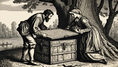 crate of fruit,fortune telling,woman at the well,fortune teller,laundress,courtship,apiary,christopher columbus's ashes,lyre box,ball fortune tellers,crate of vegetables,beekeeping,cart of apples,treasure chest,tea box,savings box,beekeepers,basket of apples,music chest,chest of drawers,Illustration,Black and White,Black and White 27