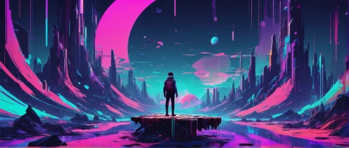 futuristic landscape,vast,barren,vapor,sentinel,ultraviolet,echo,wanderer,digital,exploration,descent,mineral,cyberpunk,neon ghosts,cosmos,orchestral,colorful background,alien world,anomaly,wander,Conceptual Art,Daily,Daily 21