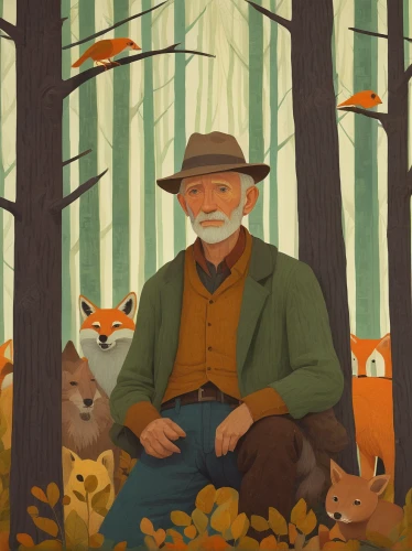 farmer in the woods,fall animals,autumn theme,autumn camper,autumn chores,autumn idyll,fisher,autumn day,forest animals,woodland animals,autumn icon,autumn forest,autumnal,the autumn,autumn walk,autumn background,game illustration,birch family,book illustration,autumn motive,Conceptual Art,Oil color,Oil Color 16