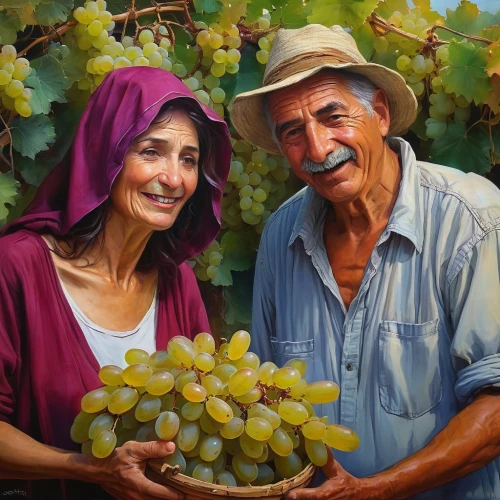 grape harvest,wine harvest,fresh grapes,grapevines,grapes,grapes icon,white grapes,vineyard grapes,green grapes,oil painting,table grapes,unripe grapes,olive grove,italian painter,oil painting on canvas,grapes goiter-campion,bunch of grapes,wine grapes,viticulture,old couple,Illustration,Realistic Fantasy,Realistic Fantasy 30