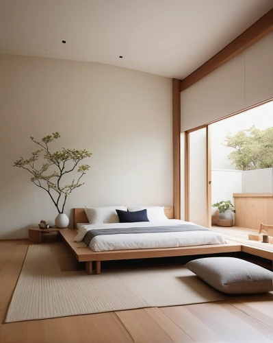 japanese-style room,tatami,futon pad,ryokan,modern room,japanese architecture,japanese zen garden,wooden floor,wood flooring,zen garden,gyokuro,wood floor,futon,bedroom,californian white oak,wooden decking,bed frame,soft furniture,canopy bed,sleeping room,Illustration,Paper based,Paper Based 27