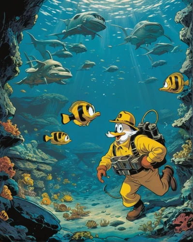 school of fish,under sea,under the sea,butterflyfish,aquarium inhabitants,lemon butterflyfish,underwater background,scuba,marine biology,marine scientists,nemo,the bottom of the sea,marine diversity,scuba diving,aquarium,napoleon fish,yellow fish,fish in water,underwater world,underwater fish,Illustration,Retro,Retro 18