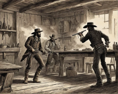 cowboy action shooting,cowboy mounted shooting,revolvers,gunsmith,game illustration,gunfighter,american frontier,cowboy silhouettes,cowboys,western film,colt 1873,western,country-western dance,wild west,blacksmith,western riding,square dance,deadwood,cowboy bone,game drawing,Art,Classical Oil Painting,Classical Oil Painting 31