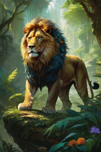 forest king lion,king of the jungle,panthera leo,male lion,lion - feline,lion,female lion,felidae,cub,lion father,skeezy lion,african lion,leo,a tiger,stone lion,little lion,lion number,mowgli,male lions,simba,Conceptual Art,Oil color,Oil Color 06